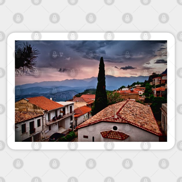 Greece. Town of Delphi. Twilight. Sticker by vadim19